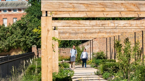 Visitors exploring the newly opened Pergola garden at Beningbrough Hall and Gardens, North Yorkshire